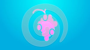 Pink line Grape fruit icon isolated on blue background. 4K Video motion graphic animation