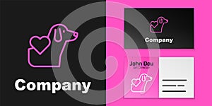 Pink line Heart with dog icon isolated on black background. Pet paw in heart. Love to the animals. Logo design template