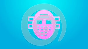 Pink line Hockey mask icon isolated on blue background. 4K Video motion graphic animation