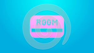 Pink line Hotel key card from the room icon isolated on blue background. Access control. Touch sensor. System safety