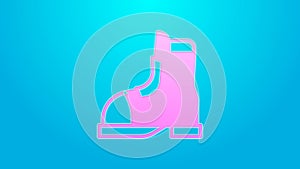 Pink line Hunter boots icon isolated on blue background. 4K Video motion graphic animation