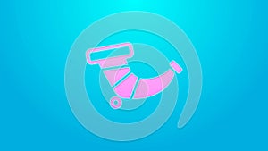 Pink line Hunting horn icon isolated on blue background. 4K Video motion graphic animation