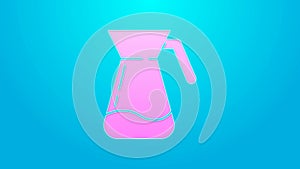 Pink line Jug glass with water icon isolated on blue background. Kettle for water. Glass decanter with drinking water