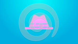 Pink line Man hat with ribbon icon isolated on blue background. 4K Video motion graphic animation