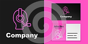 Pink line Man with a headset icon isolated on black background. Support operator in touch. Concept for call center