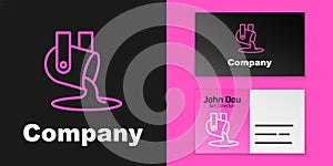 Pink line Molten gold being poured icon isolated on black background. Molten metal poured from ladle. Logo design