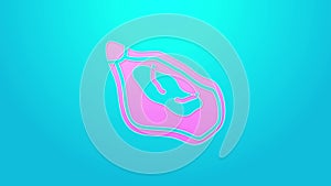 Pink line Mussel icon isolated on blue background. Fresh delicious seafood. 4K Video motion graphic animation