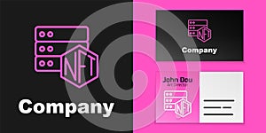 Pink line NFT blockchain technology icon isolated on black background. Non fungible token. Digital crypto art concept