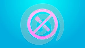 Pink line No fire match icon isolated on blue background. No open flame. Burning match crossed in circle. 4K Video