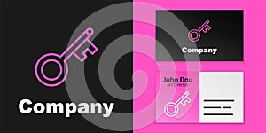 Pink line Old key icon isolated on black background. Logo design template element. Vector