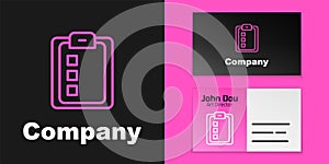 Pink line Online quiz, test, survey or checklist icon isolated on black background. Exam list. E-education concept. Logo