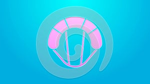 Pink line Parachute icon isolated on blue background. Extreme sport. Sport equipment. 4K Video motion graphic animation