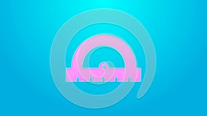 Pink line Protractor grid for measuring degrees icon isolated on blue background. Tilt angle meter. Measuring tool