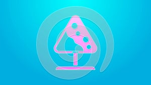 Pink line Road sign avalanches icon isolated on blue background. Snowslide or snowslip rapid flow of snow down a sloping