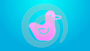 Pink line Rubber duck icon isolated on blue background. 4K Video motion graphic animation