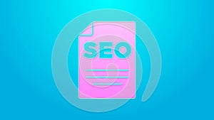 Pink line SEO optimization icon isolated on blue background. 4K Video motion graphic animation