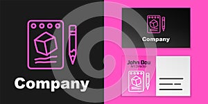 Pink line Sketch on paper icon isolated on black background. Logo design template element. Vector