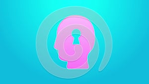 Pink line Solution to the problem in psychology icon isolated on blue background. Key. Therapy for mental health. 4K