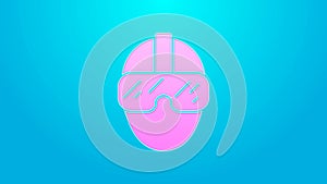 Pink line Special forces soldier icon isolated on blue background. Army and police symbol of defense. 4K Video motion