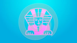 Pink line Sphinx - mythical creature of ancient Egypt icon isolated on blue background. 4K Video motion graphic