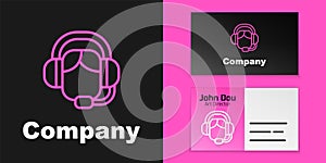 Pink line Woman with a headset icon isolated on black background. Support operator in touch. Concept for call center