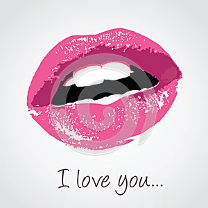 Pink lips with love message