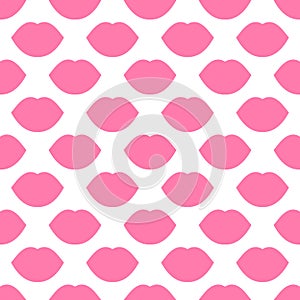 Pink lips. Seamless vector pattern. Texture illustration on a white background. Fashion background. Trendy for modern