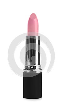Pink lipstick on background. Professional makeup product