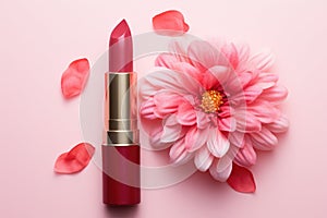 Pink lipstick with flower petals