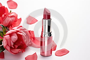 Pink lipstick with flower petals