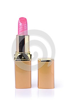 Pink lipstick in gold case