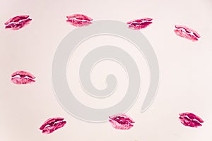 Pink lipstick mark on a hite background
