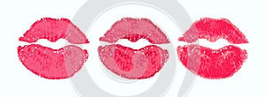 Pink Lipstick Print on a White background. Sweet Red Female Kiss. Painted Sexy Beauty Lips. Smooch. Lipstick Mark. Illustration