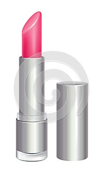 Pink lipstick in silver tube. photo