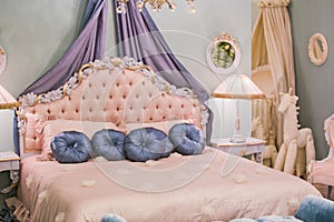 Rosa poco principessa atlante cuscini notturno lampade notturno tavoli cornici sul le mura. lusso camera da letto 