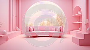 Pink living room interior design. Couch sofa Home background furniture of architecture modern.