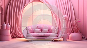 Pink living room interior design. Couch sofa Home background furniture of architecture modern.