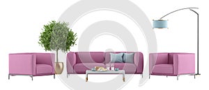 Pink living room set isolated on white