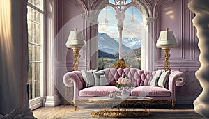 pink living room with sofa