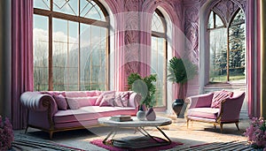 pink living room with sofa