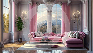 pink living room with sofa