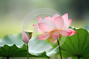 Pink Lotus Blossom in a Blurry Background, Soft Floral Elegance