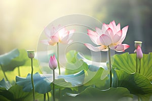 Pink Lotus Blossom in a Blurry Background, Soft Floral Elegance