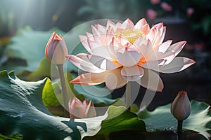 Pink lotus flower plants in water. Generative Ai