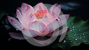 Pink lotus flower reflects beauty in nature generated by AI