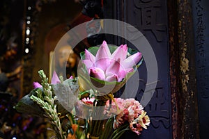 Pink lotus flowers for offering ceremony in Buddhist Temple in Vietnam.