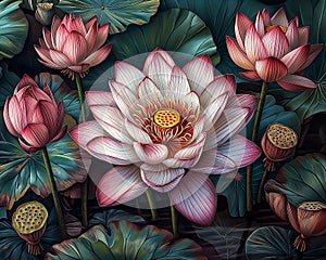 Pink Lotus Paradise: A Delftware Utopia of Aquatic Plants and Ap