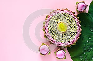 Pink lotus petal krathong for Thailand Loy Krathong festival decorates with its pollen and crown flower