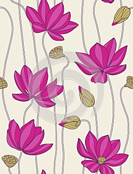 Pink lotus - seamless pattern