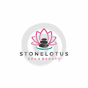 Pink Lotus Spa Stone Logo Design Vector